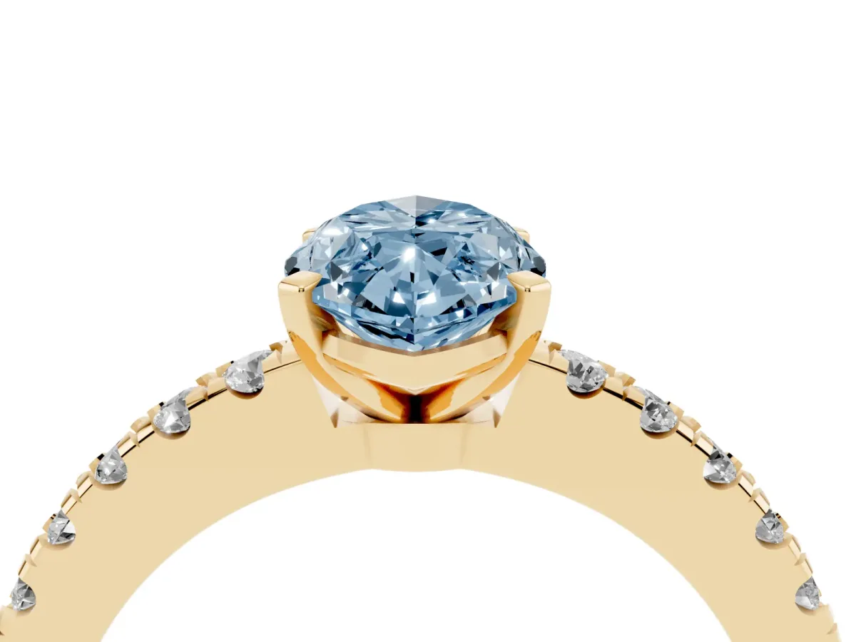 Fancy Blue Marquise Cut Solitaire Diamond with Pavé Band and Four-Prong Setting Yellow gold