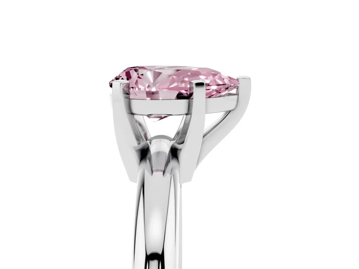 Fancy Pink Pear Cut Diamond Solitaire Engagement Ring with Round Band and Four-Prong Setting Platinum