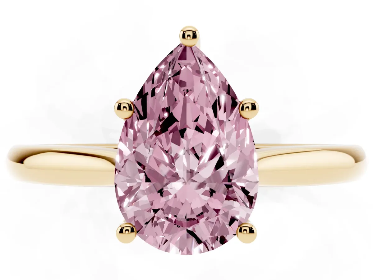 Fancy Pink Pear Cut Cut Solitaire Ring with Cathedral Band and Four-Prong Setting Yellow gold