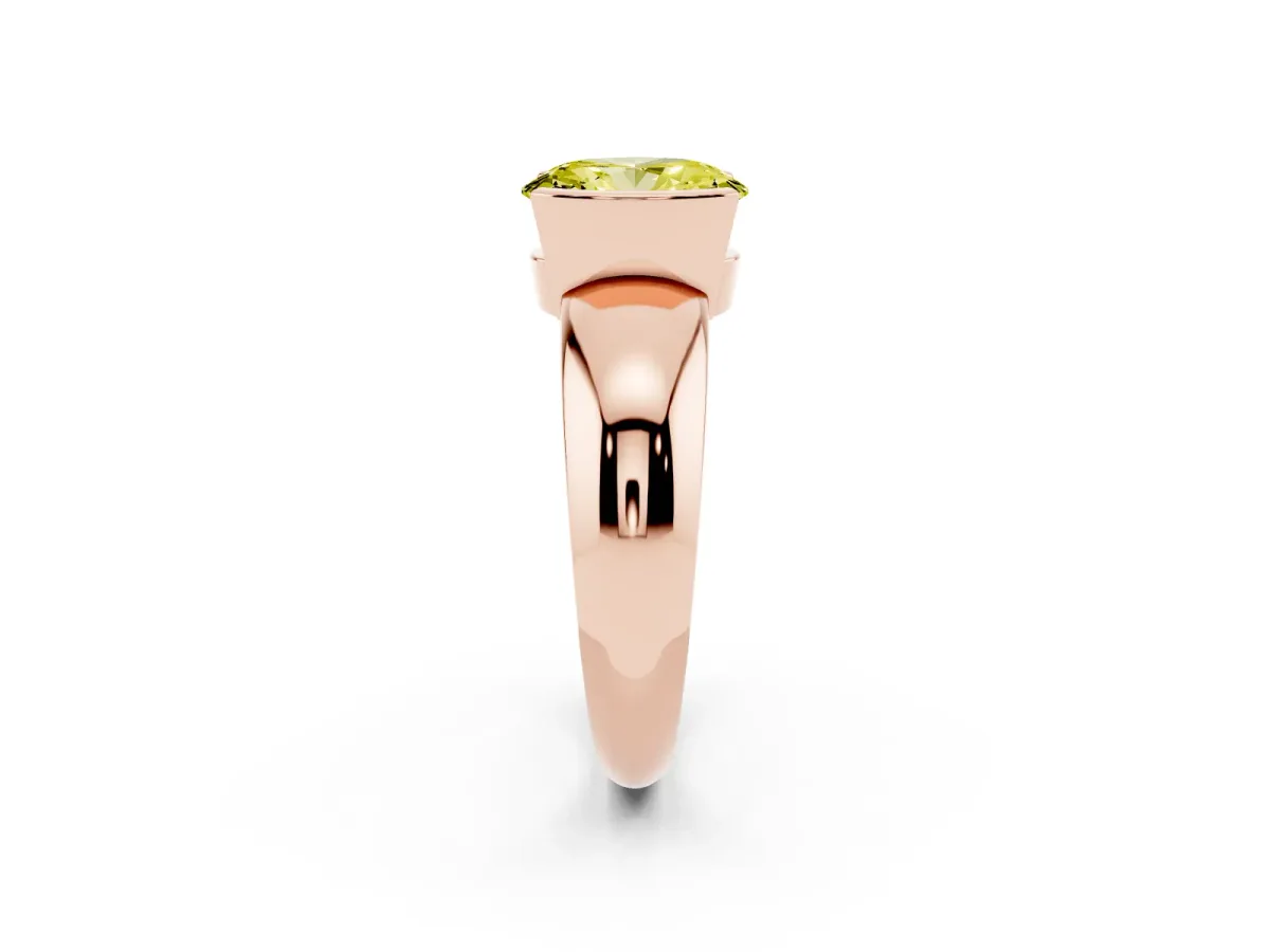 Fancy Yellow Oval Cut Solitaire Tension Set Diamond Ring with Wide Band Rose gold