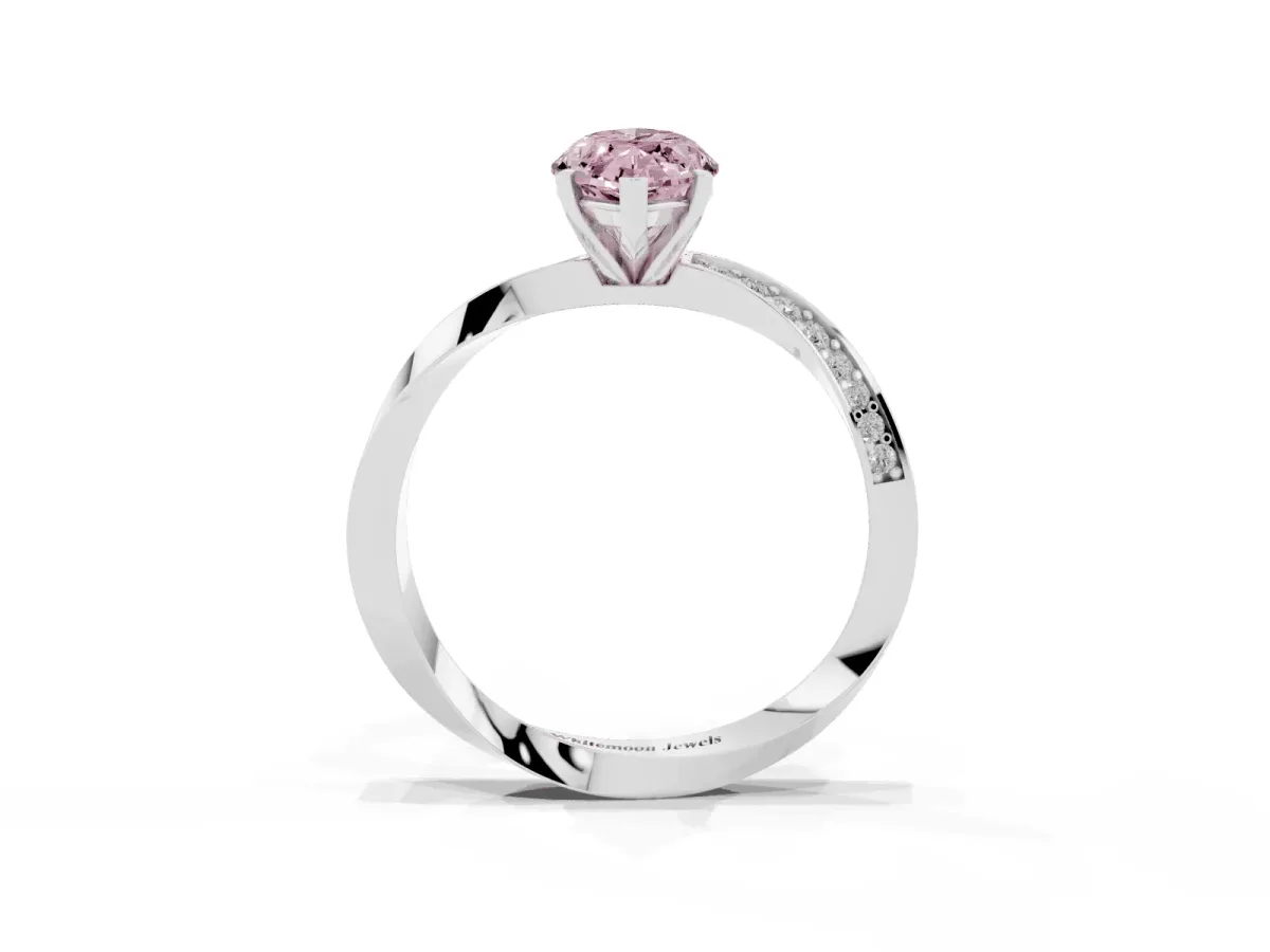 Fancy Pink Marquise Cut Diamond Engagement Ring with Side Stone Accents and Four-Prong Setting Silver