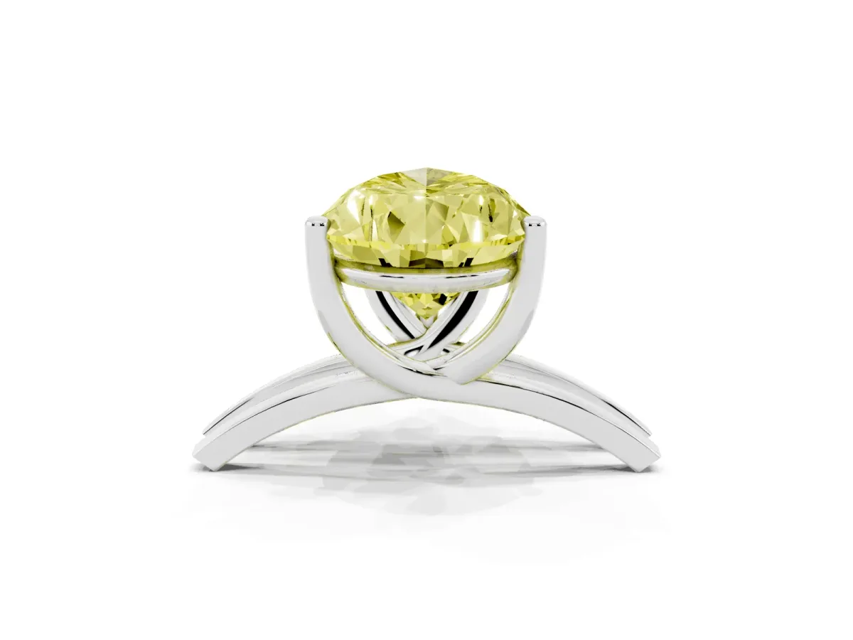 Fancy Yellow Pear Cut Cut Diamond Solitaire Engagement Ring with Tapered Plain Band and Four-Prong Setting Silver