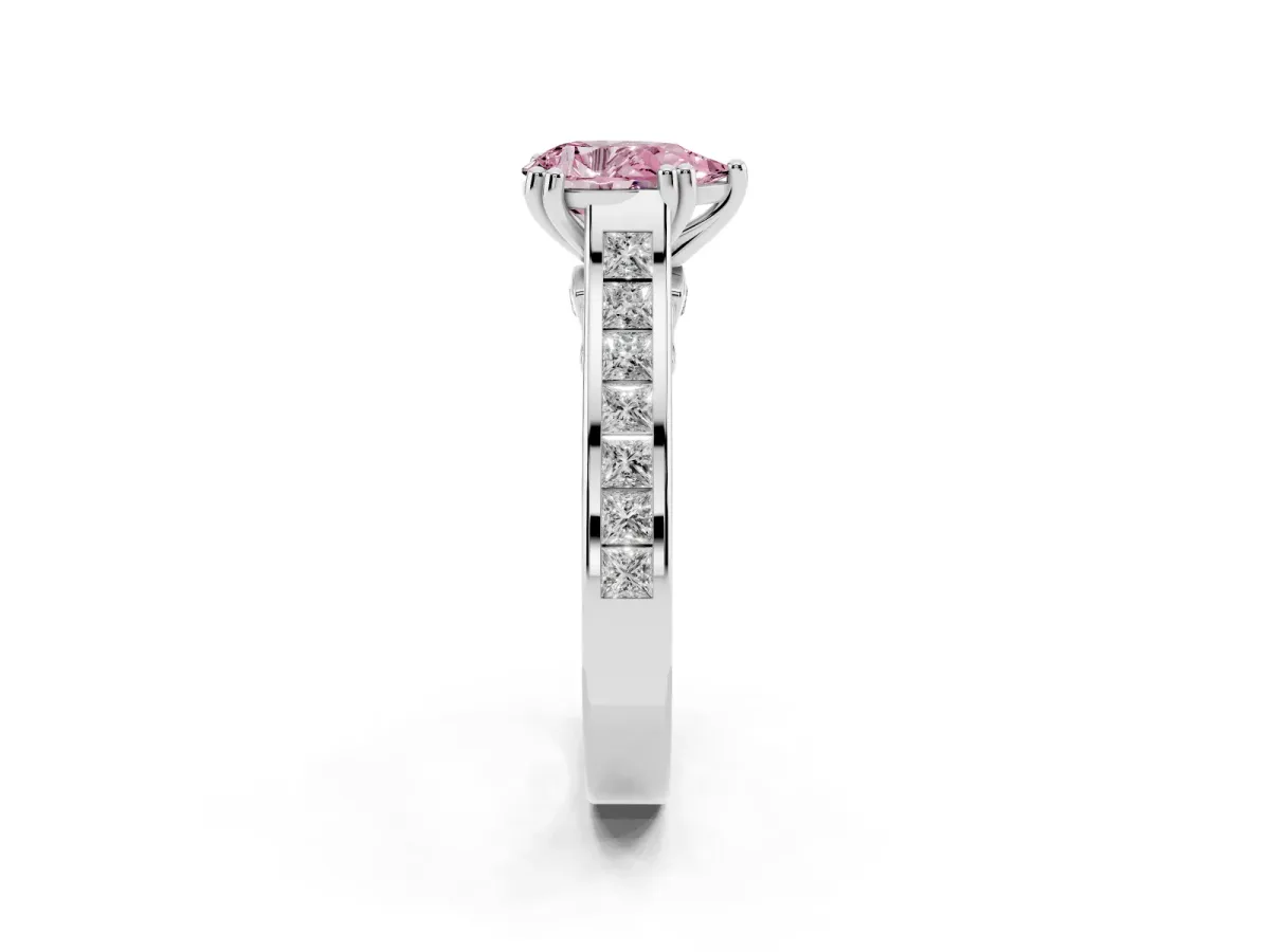 Fancy Pink Pear Cut Cut Channel Set Solitaire Engagement Ring with Prong Setting Silver