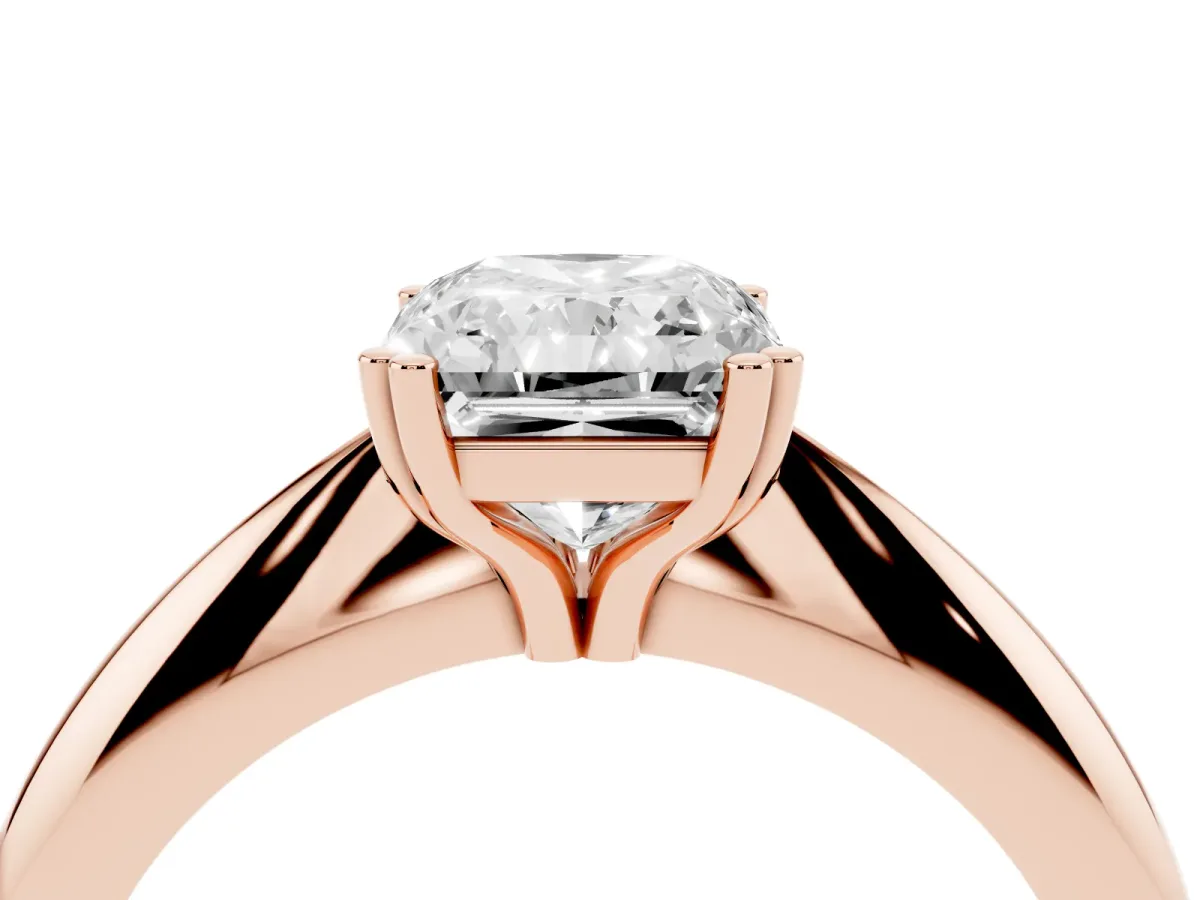 Radiant Cut Cut Solitaire Engagement Ring with Tapered Band and Four-Prong Setting Rose gold