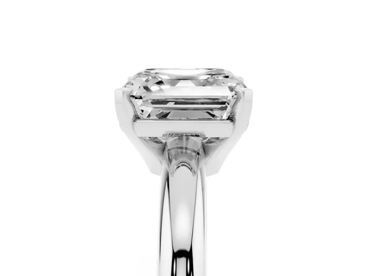 Asscher Cut Diamond Solitaire Engagement Ring with Round Band and Four-Prong Setting Silver