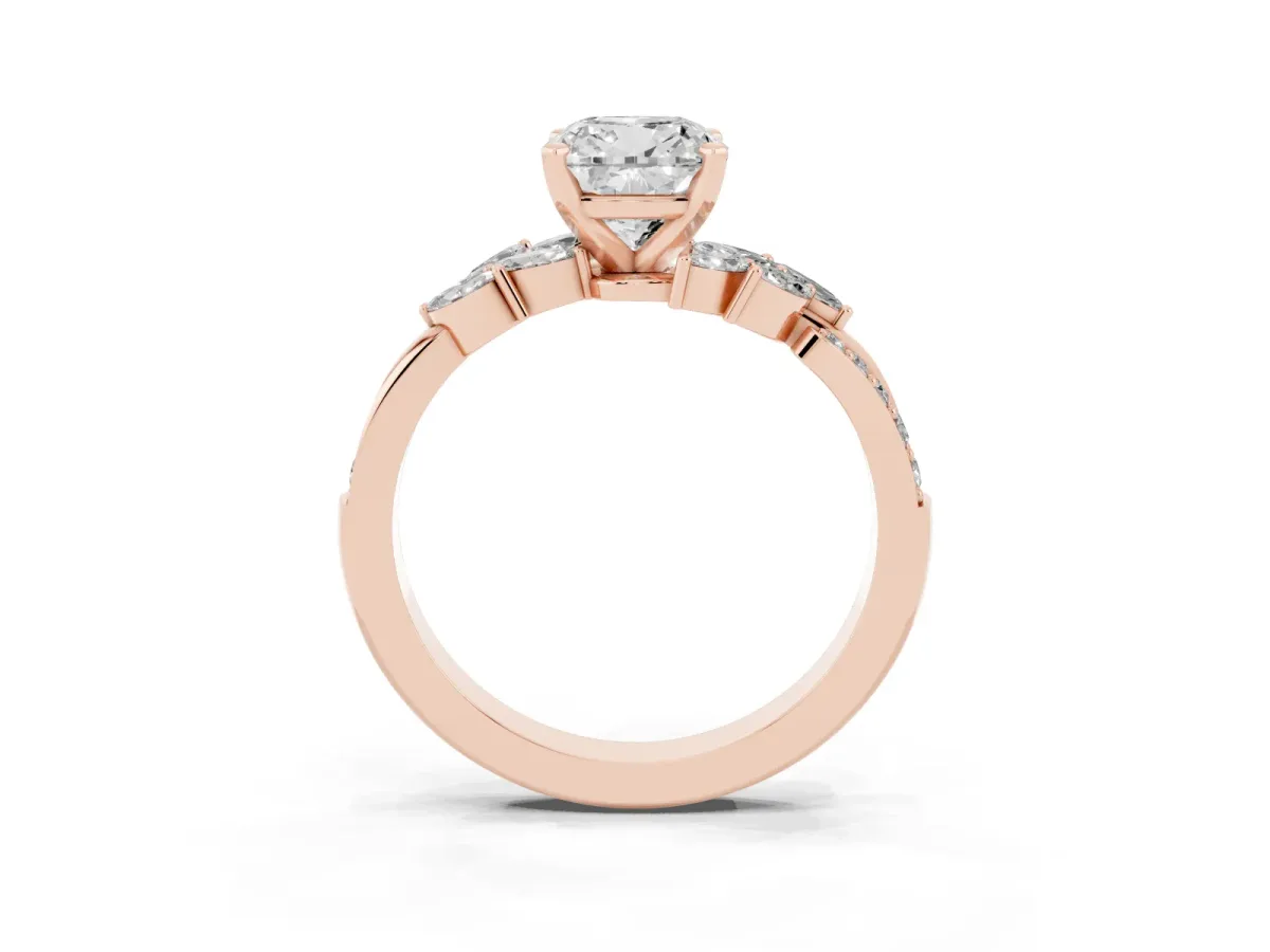 Cushion Cut Solitaire Marquise Twist Band with Six-Prong Setting Rose gold