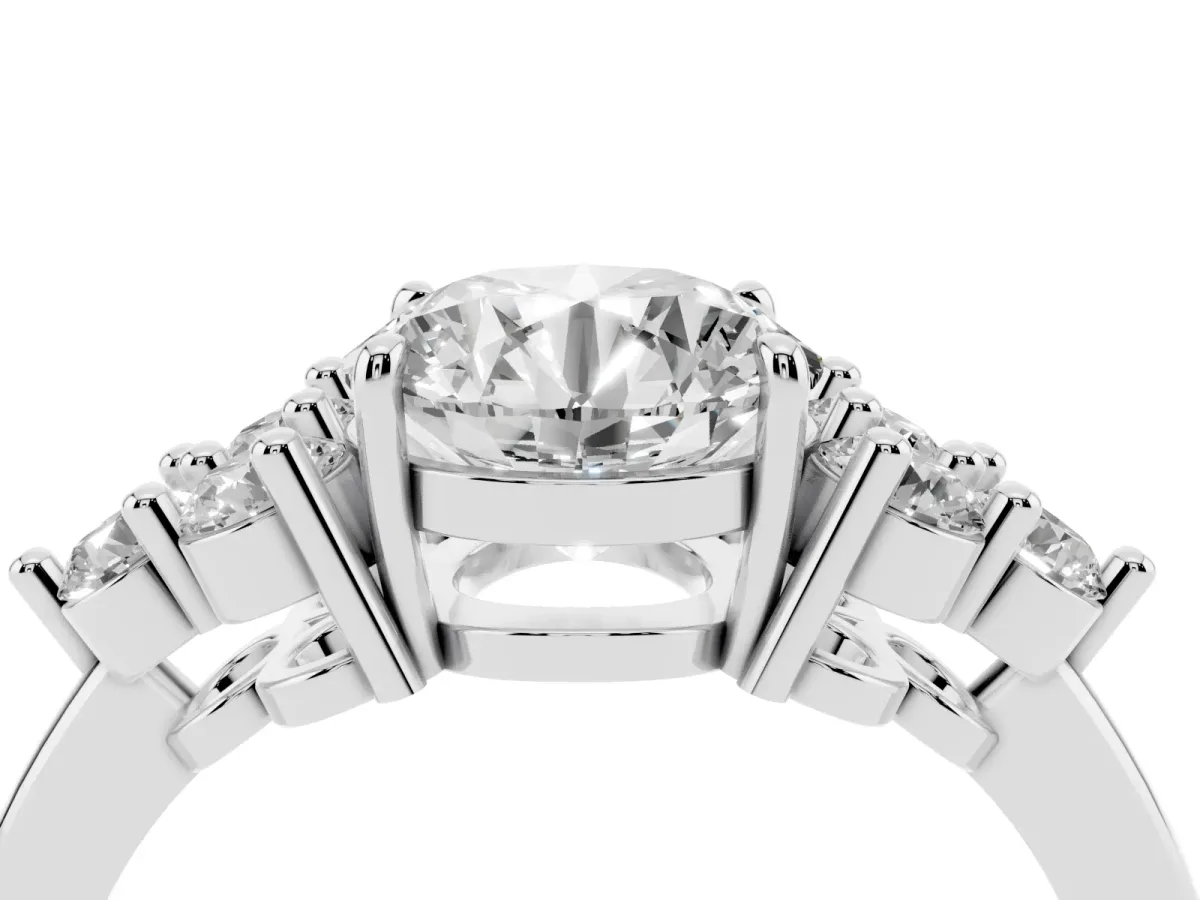 Round Cut Brilliant Diamond Cluster Accent Solitaire Ring with Prong Setting Platinum