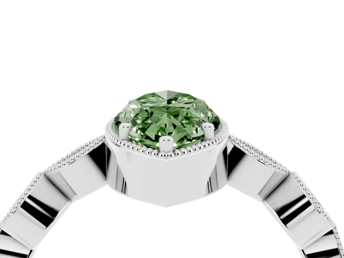 Fancy Green Marquise Cut Diamond Vintage Milgrain Ring with Round Stations Silver