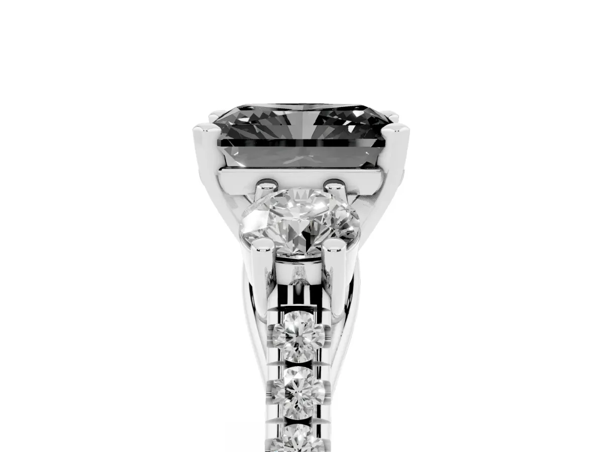 Fancy Black Three-Stone Radiant Cut Diamond Pavé Band with Four-Prong Setting Silver