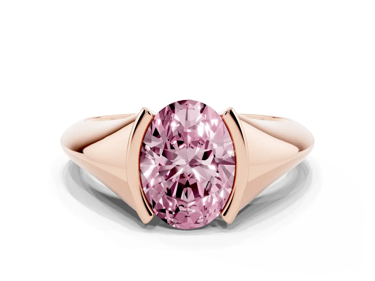 Fancy Pink Oval Cut Solitaire Tension Set Diamond Ring Rose gold