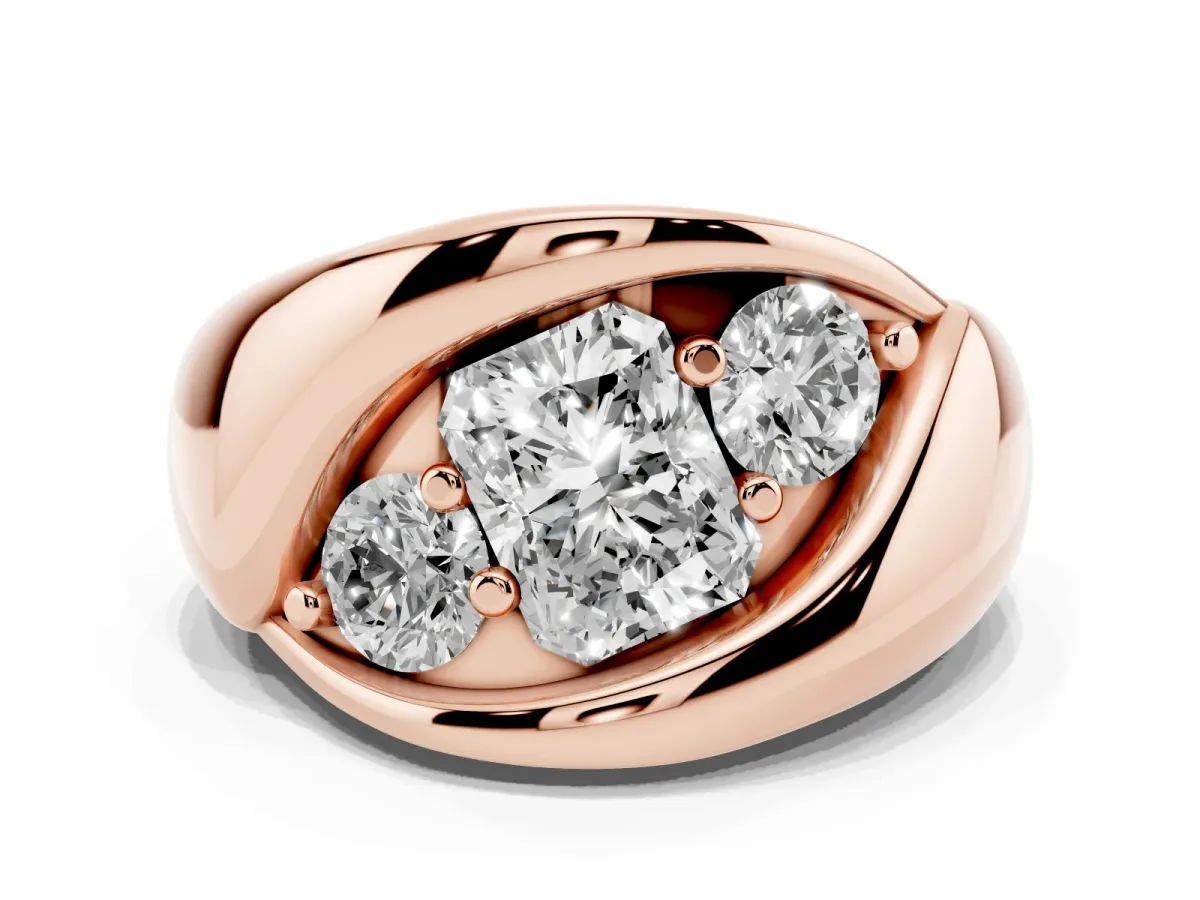 Channel Set Radiant Cut Diamond Crossover Band Rose gold