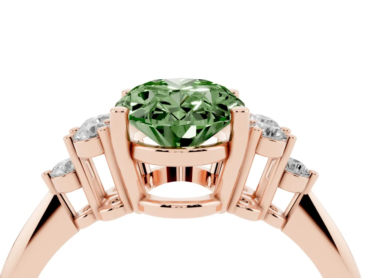 Fancy Green Oval Cut Cut Diamond Cluster Ring with Solitaire Band and Four-Prong Setting Rose gold