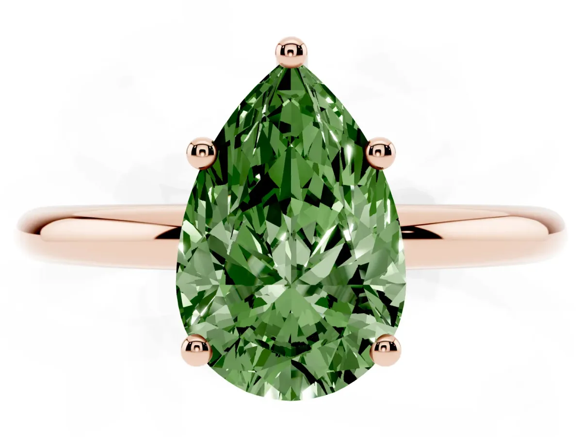 Fancy Green Pear Cut Cut Solitaire Engagement Ring with Four-Prong Setting and Classic Band Rose gold