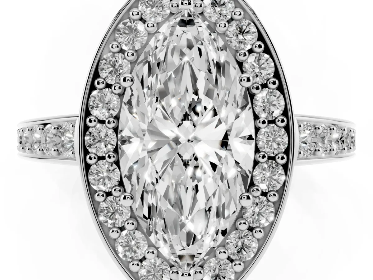 Marquise Cut Halo Pavé Diamond Engagement Ring with Bezel Setting Platinum