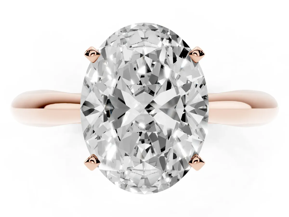 Oval Cut Diamond Solitaire Engagement Ring with Cathedral Setting and Four-Prong Mount Rose gold