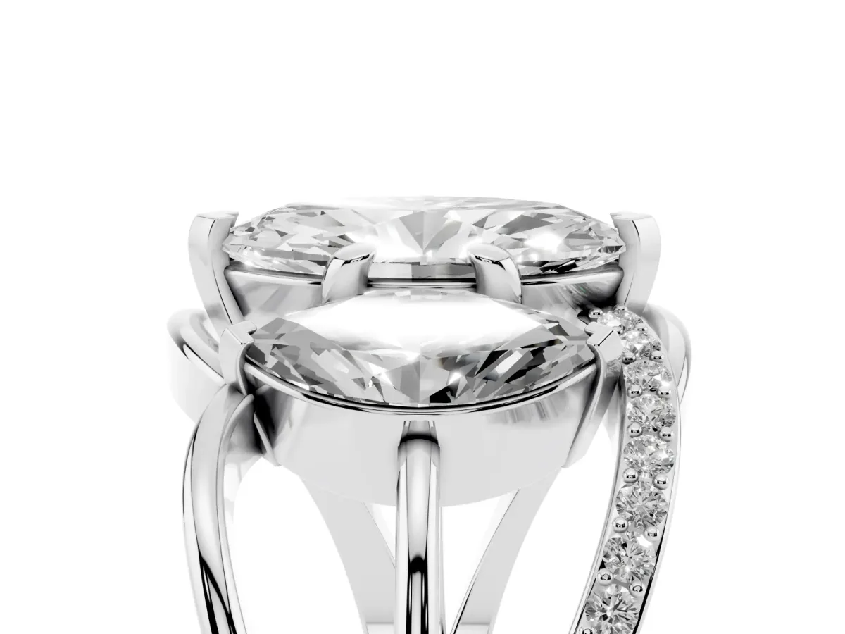 Three-Stone Marquise Cut Cut Diamond Split Shank Prong Set Ring Platinum