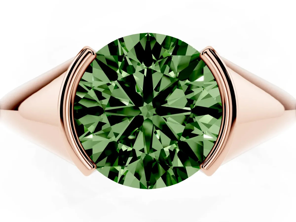 Fancy Green Round Cut Solitaire Tension Set Diamond Ring Rose gold