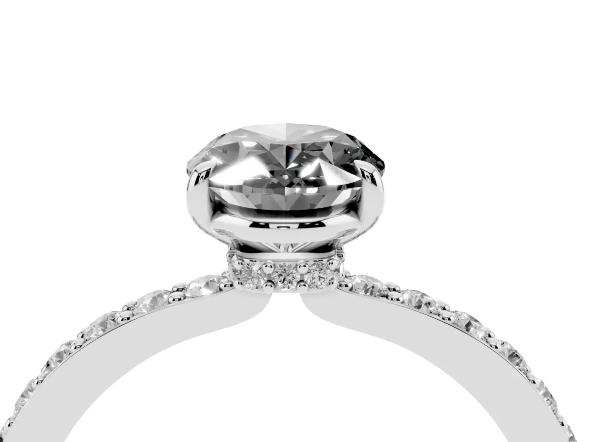Fancy Black Oval Cut Diamond Pavé Engagement Ring with Round Accents and Prong Setting Silver