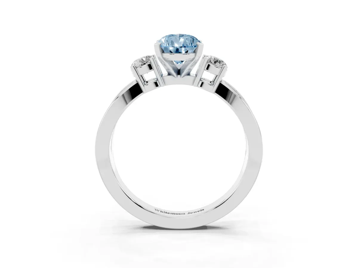 Fancy Blue Three-Stone Pear Cut Cut Diamond Twist Band with Prong Setting Platinum