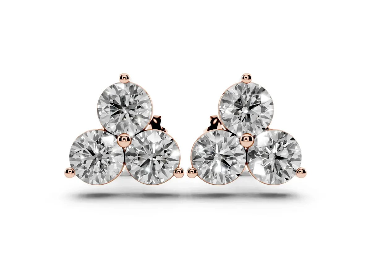 Triangular Cluster Round Diamond Stud Earrings with Prong Setting Rose gold
