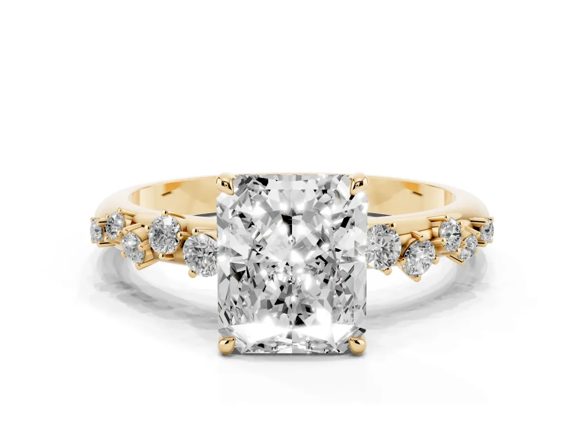 Radiant Cut Diamond Cluster Prong-Set Solitaire Ring Yellow gold