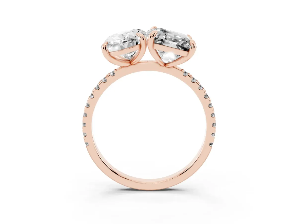 Oval and Radiant Toi Moi Ring with Prong Setting and Pave Band Rose gold