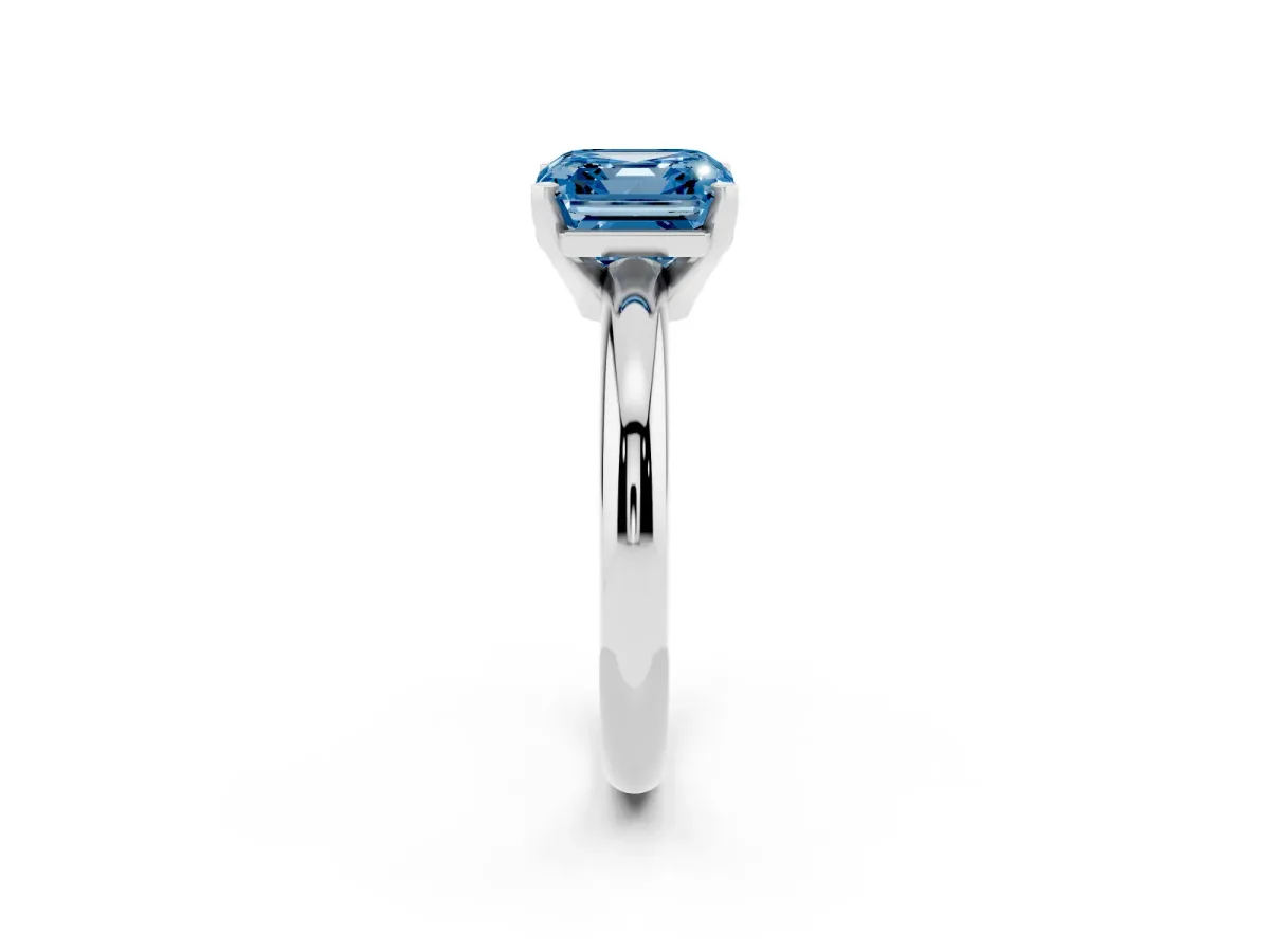 Fancy Blue Asscher Cut Diamond Solitaire Engagement Ring with Round Band and Four-Prong Setting Silver
