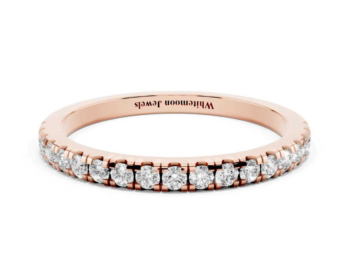 Pavé Round Diamond Half Eternity Band with Shared Prong Setting Rose gold