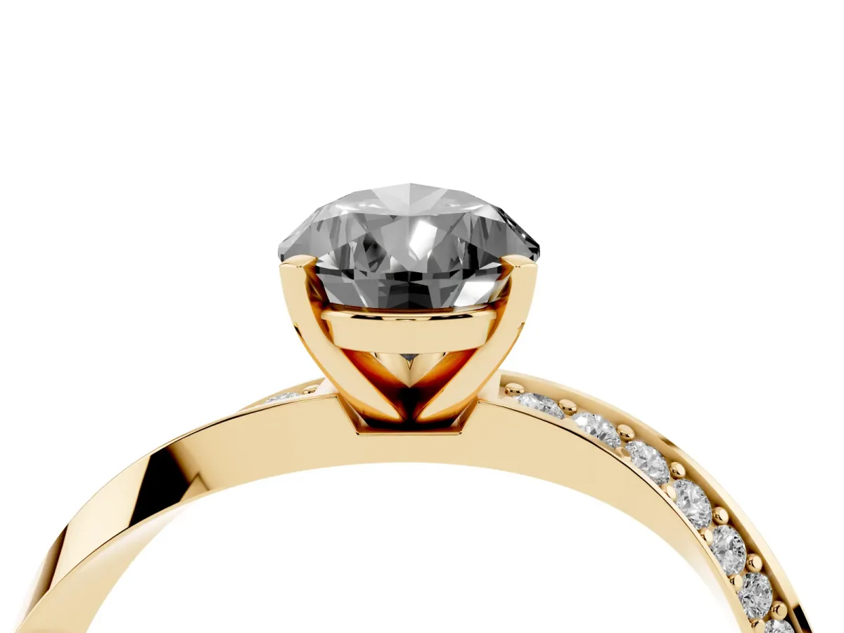 Fancy Black Pear Cut Diamond Engagement Ring with Side Stone Accents and Four-Prong Setting Yellow gold