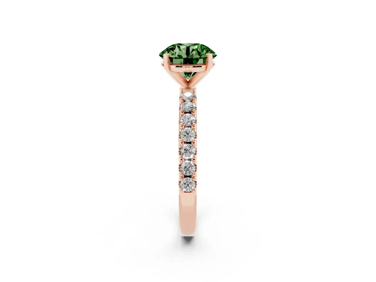 Fancy Green Round Cut Diamond Solitaire Pavé Band with Four-Prong Setting Rose gold