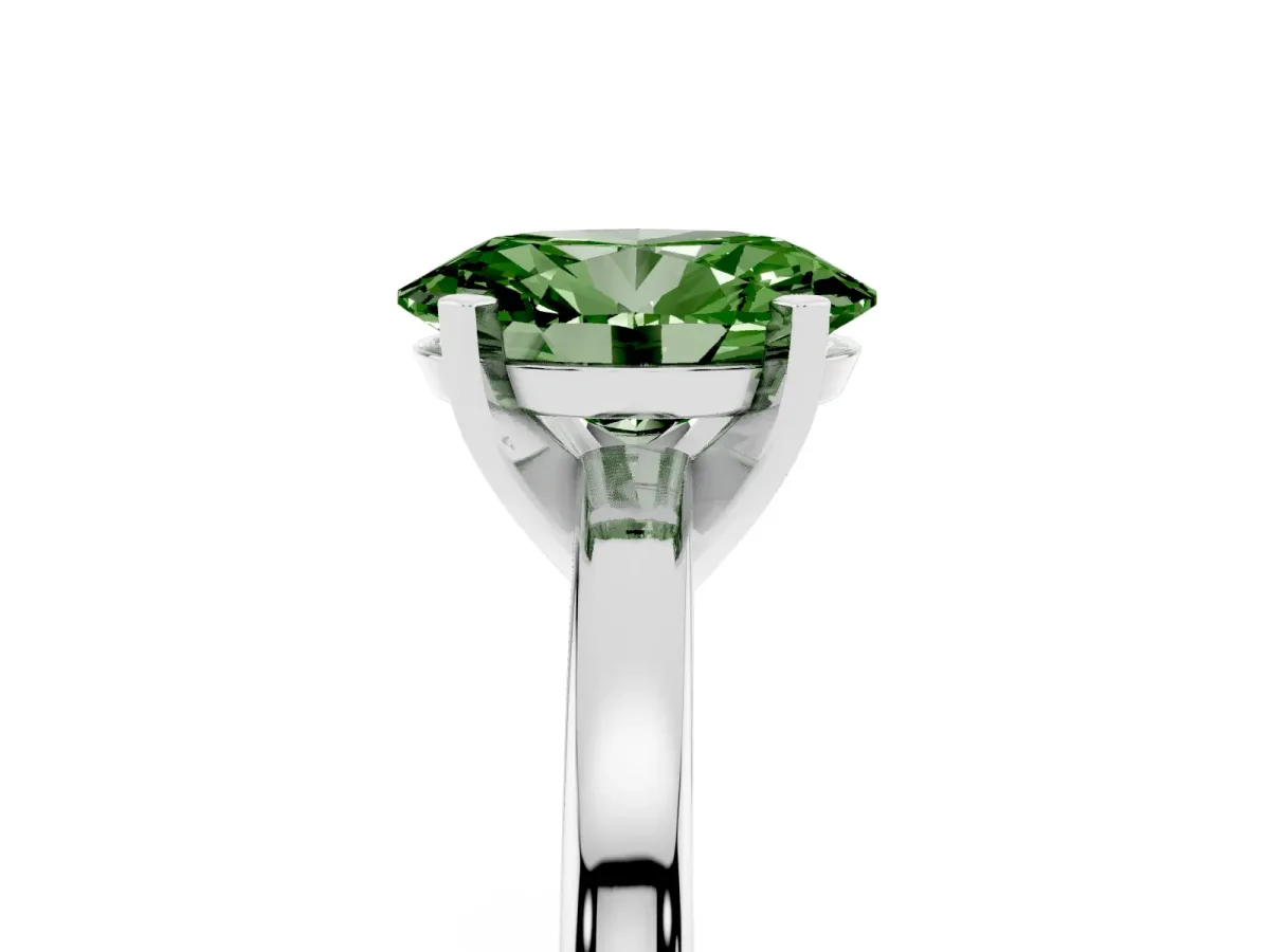 Fancy Green Oval Cut Solitaire Diamond Engagement Ring with Four-Prong Setting on a Classic Band Silver