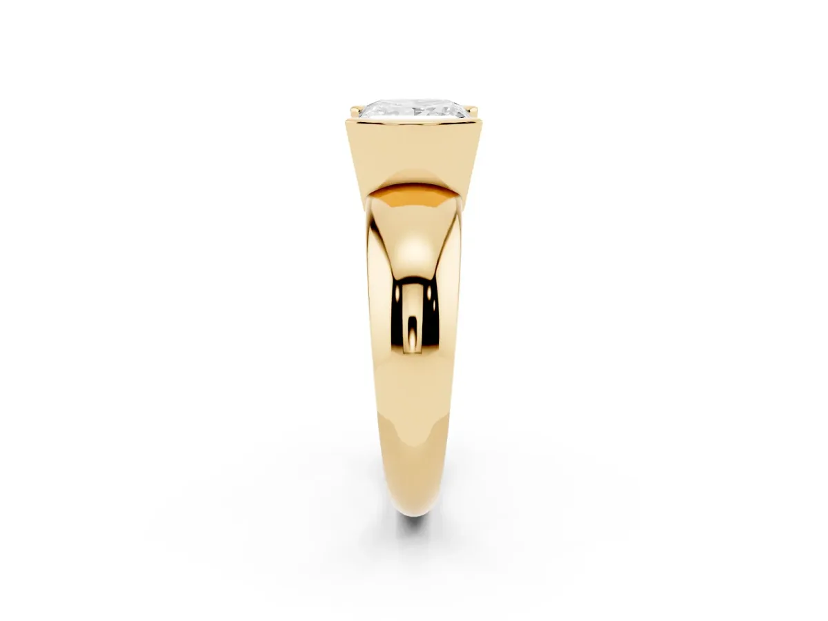 Princess Cut Solitaire Tension Set Diamond Ring with Wide Band Yellow gold