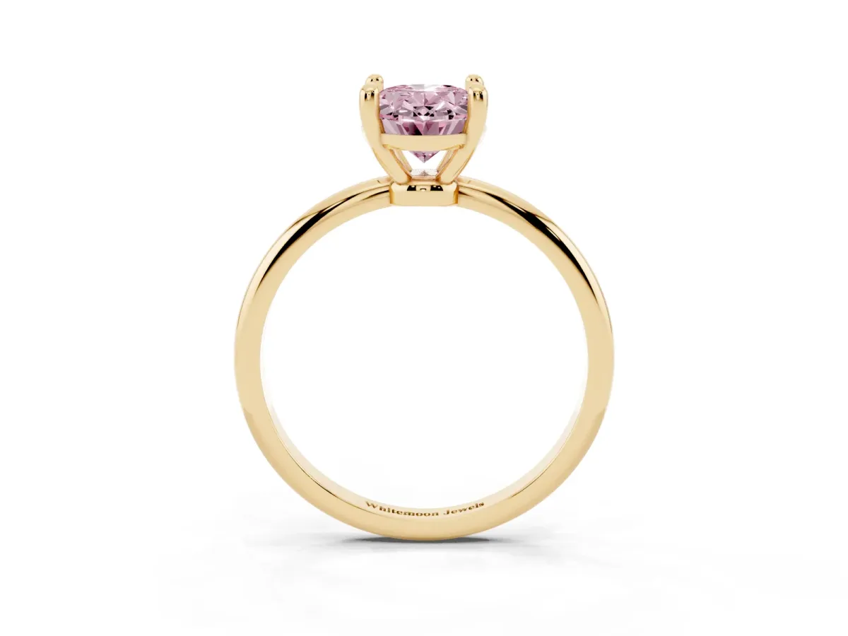 Fancy Pink Oval Cut Solitaire Diamond Ring with 4-Prong Setting on a Classic Band Yellow gold