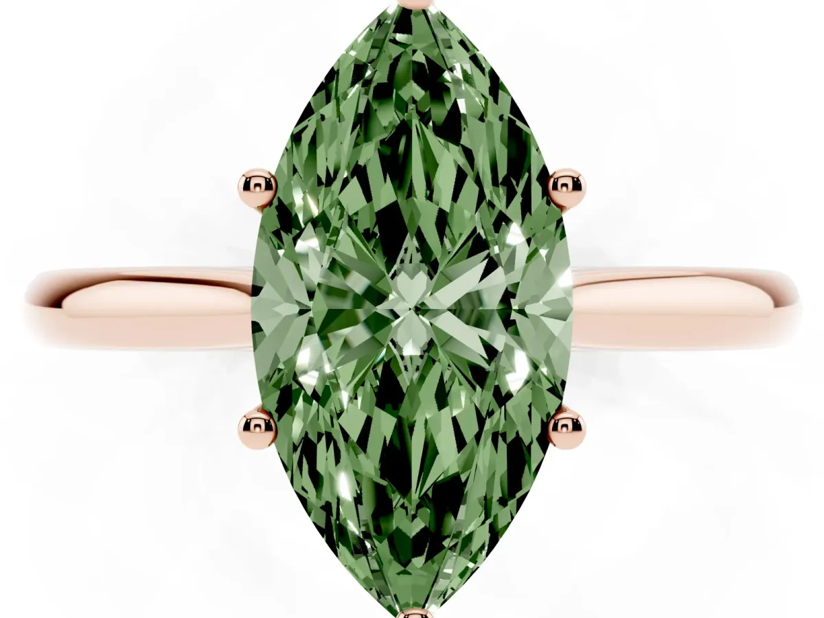 Fancy Green Marquise Cut Cut Solitaire Ring with Cathedral Band and Four-Prong Setting Rose gold