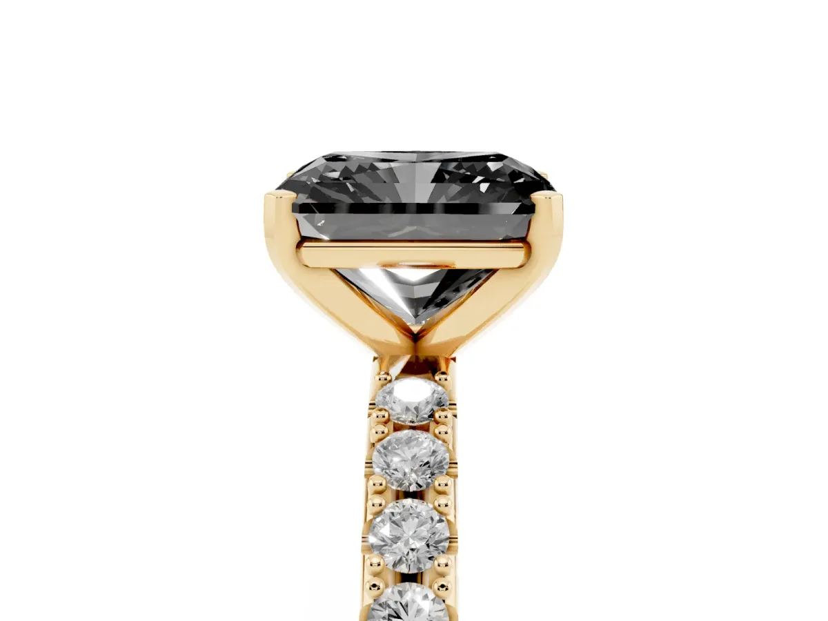 Fancy Black Radiant Cut Diamond Solitaire Pavé Band with Four-Prong Setting Yellow gold