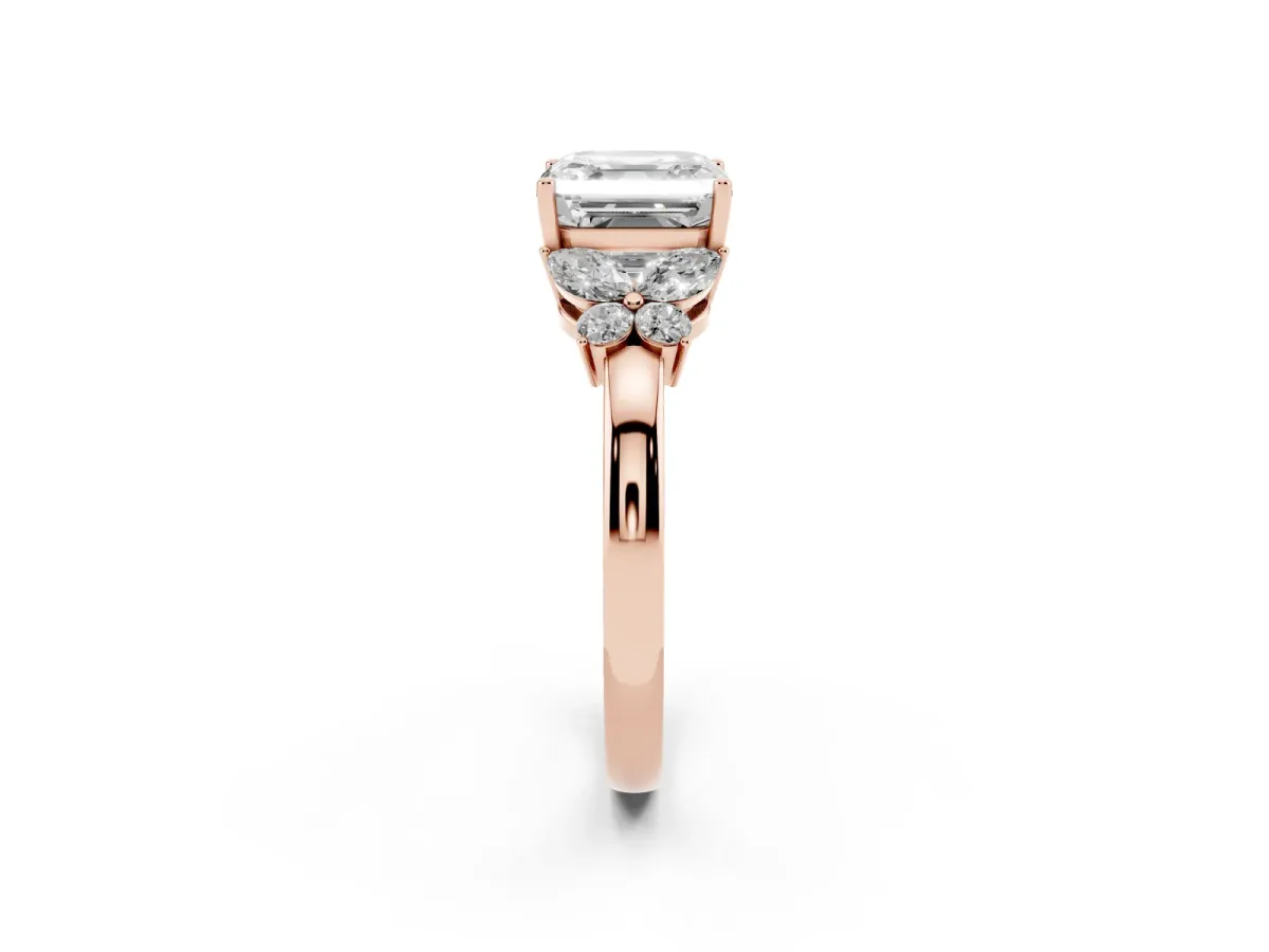 Asscher Cut Cut Solitaire Floral Diamond Ring with Four-Prong Setting Rose gold