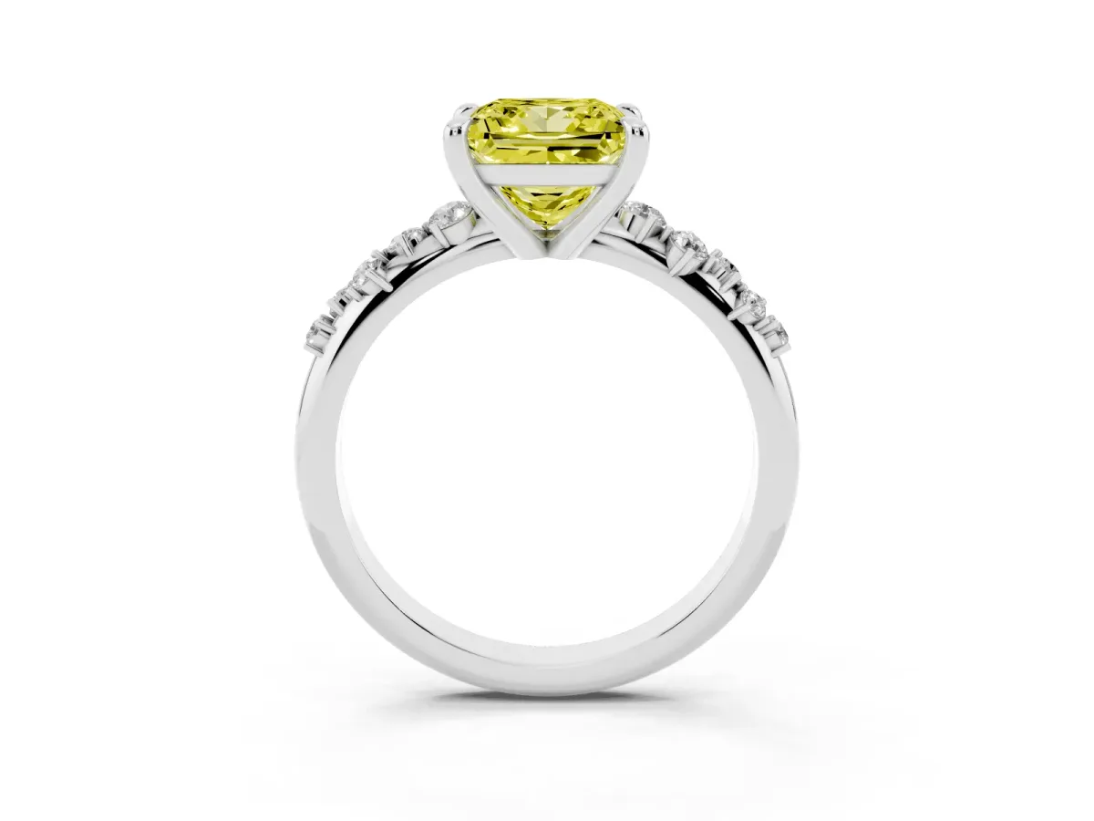 Fancy Yellow Princess Cut Cut Diamond Vine Band with Four-Prong Setting Silver