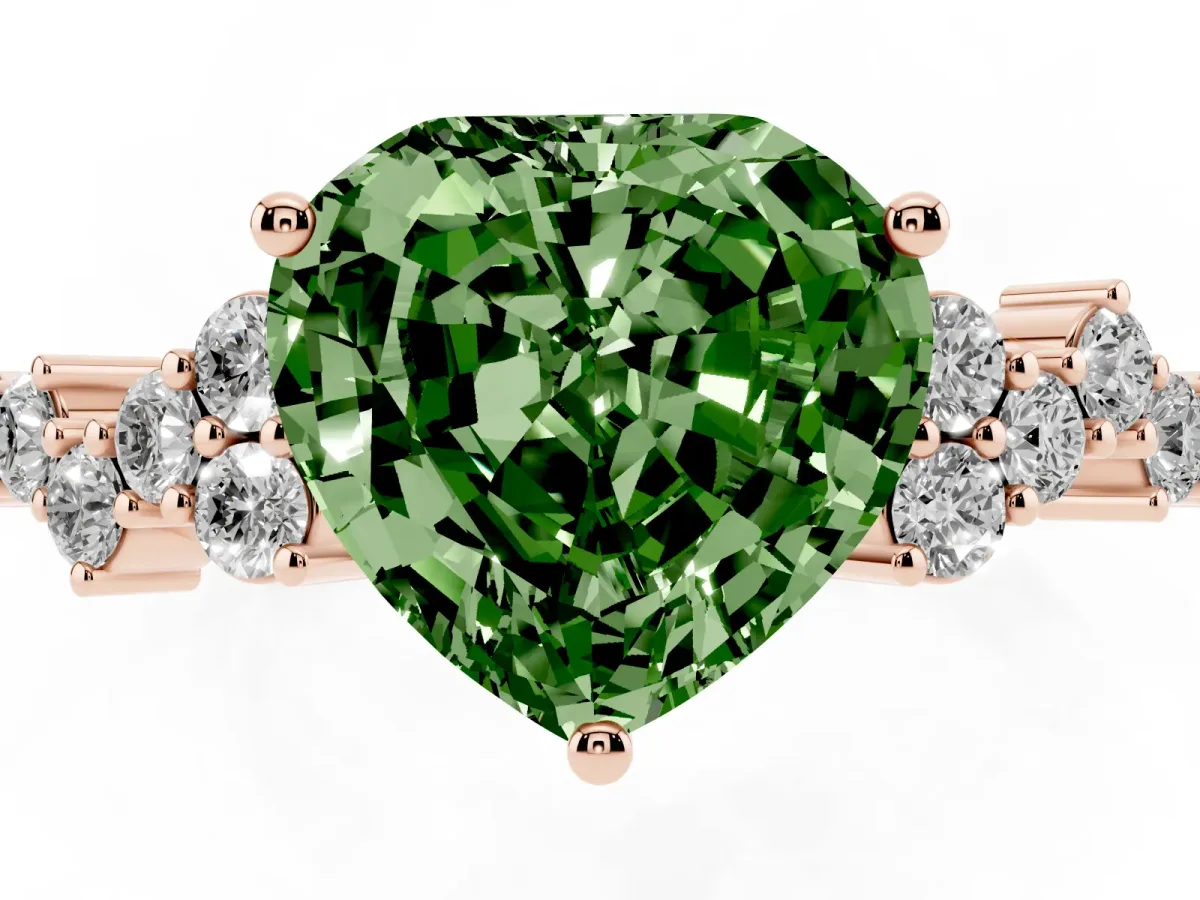 Fancy Green Heart Cut Diamond Scattered Round Accent Ring with Prong Setting Rose gold