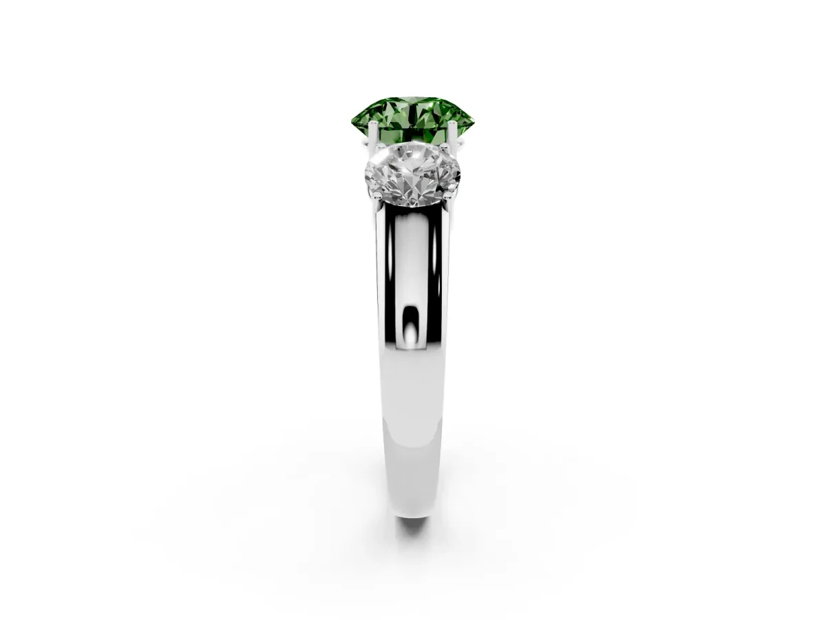 Fancy Green Three-Stone Round Cut Cut Diamond Ring with Prong Setting and Classic Band Silver