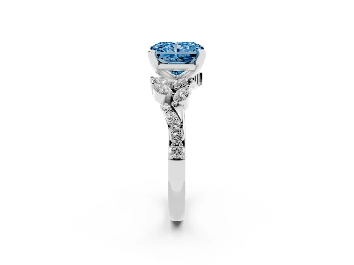 Fancy Blue Radiant Cut Solitaire Marquise Twist Band with Six-Prong Setting Silver