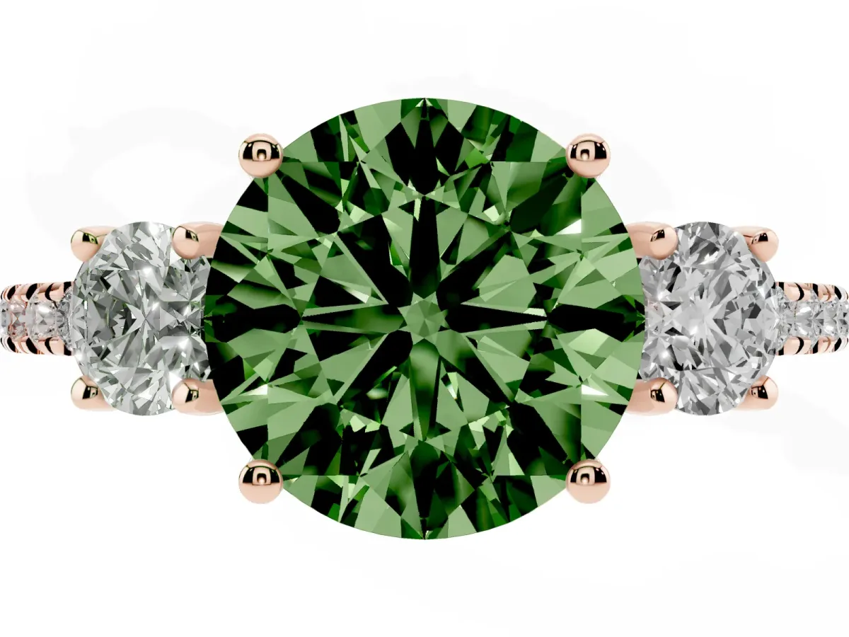 Fancy Green Three-Stone Round Cut Cut Diamond Pavé Band with Prong Setting Rose gold