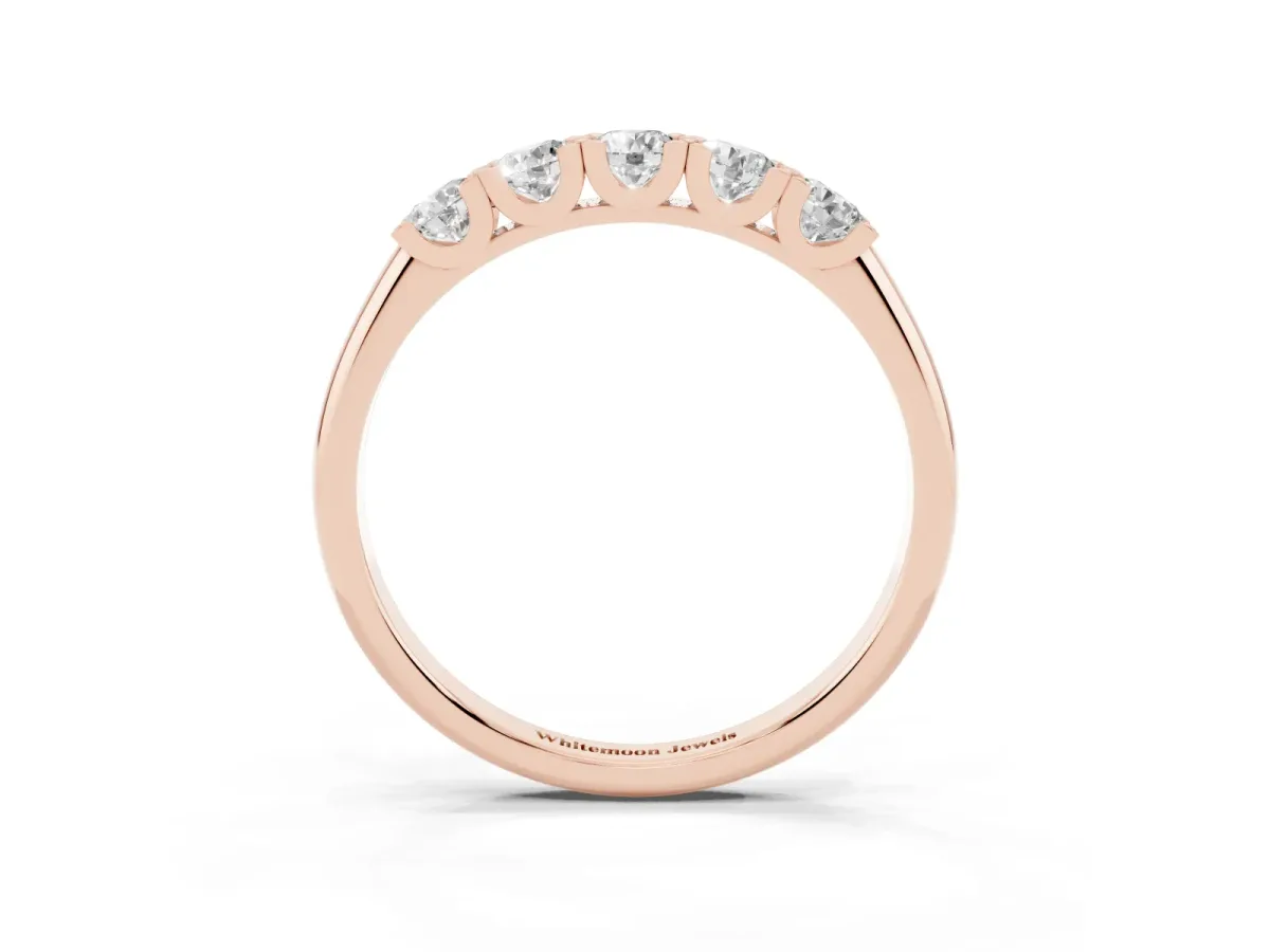 Round Diamond Channel Set Half Eternity Band with Shared Prong Setting Rose gold