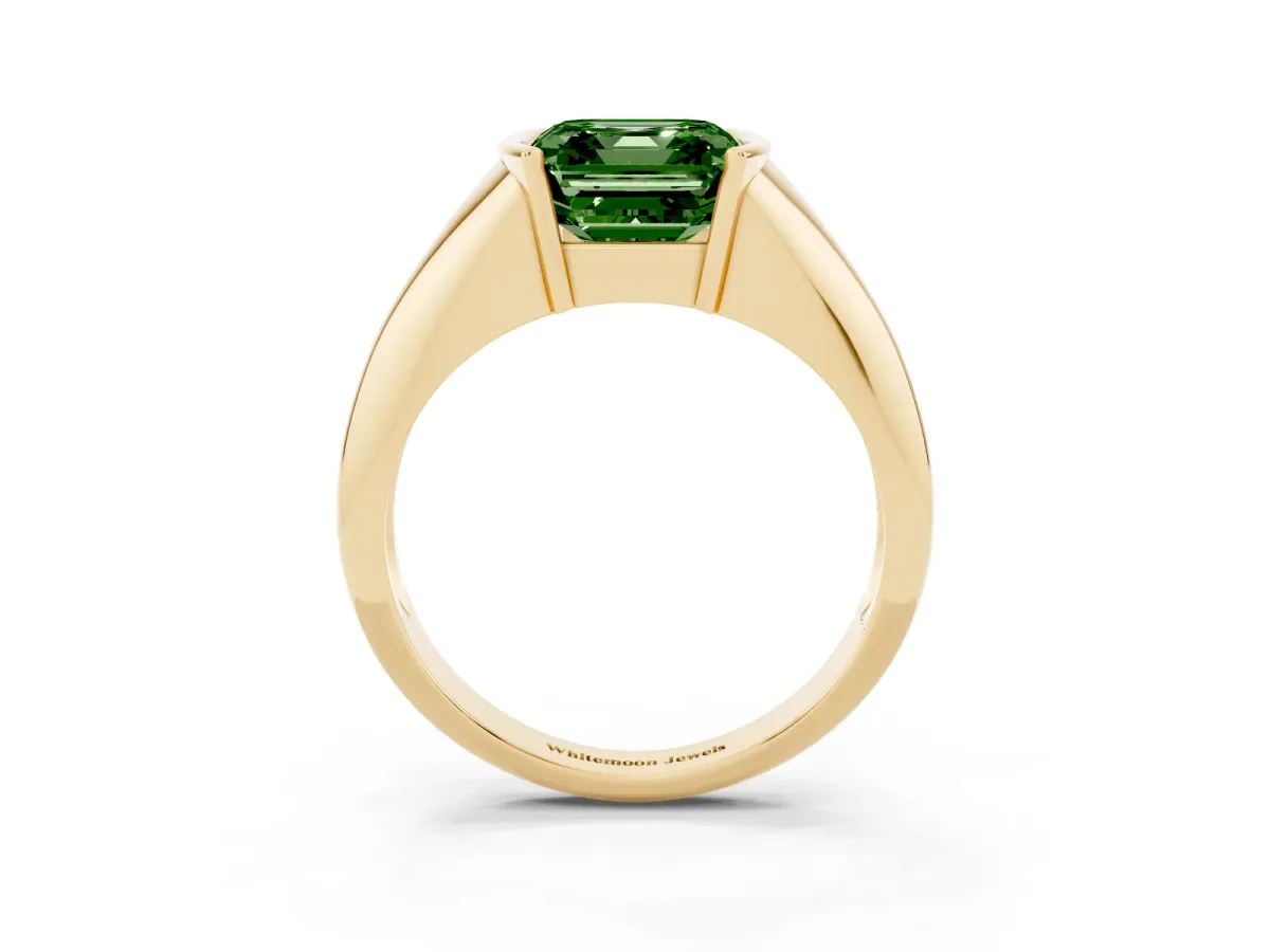 Fancy Green Asscher Cut Solitaire Tension Set Diamond Ring Yellow gold