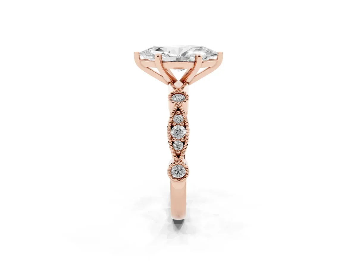 Marquise Cut Milgrain Bezel Diamond Engagement Ring with Solitaire Prong Setting Rose gold