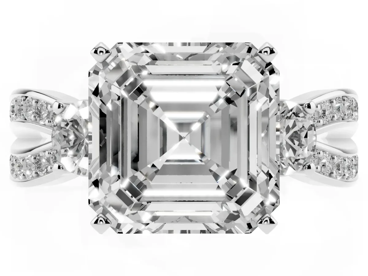 Three-Stone Asscher Cut Cut Diamond Twist Band with Prong Setting Platinum