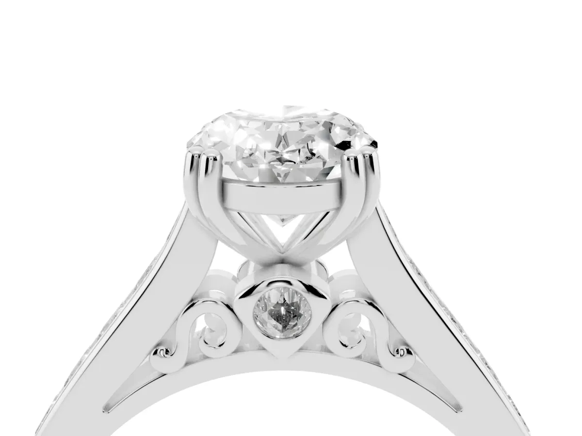 Oval Cut Cut Channel Set Solitaire Engagement Ring with Prong Setting Silver