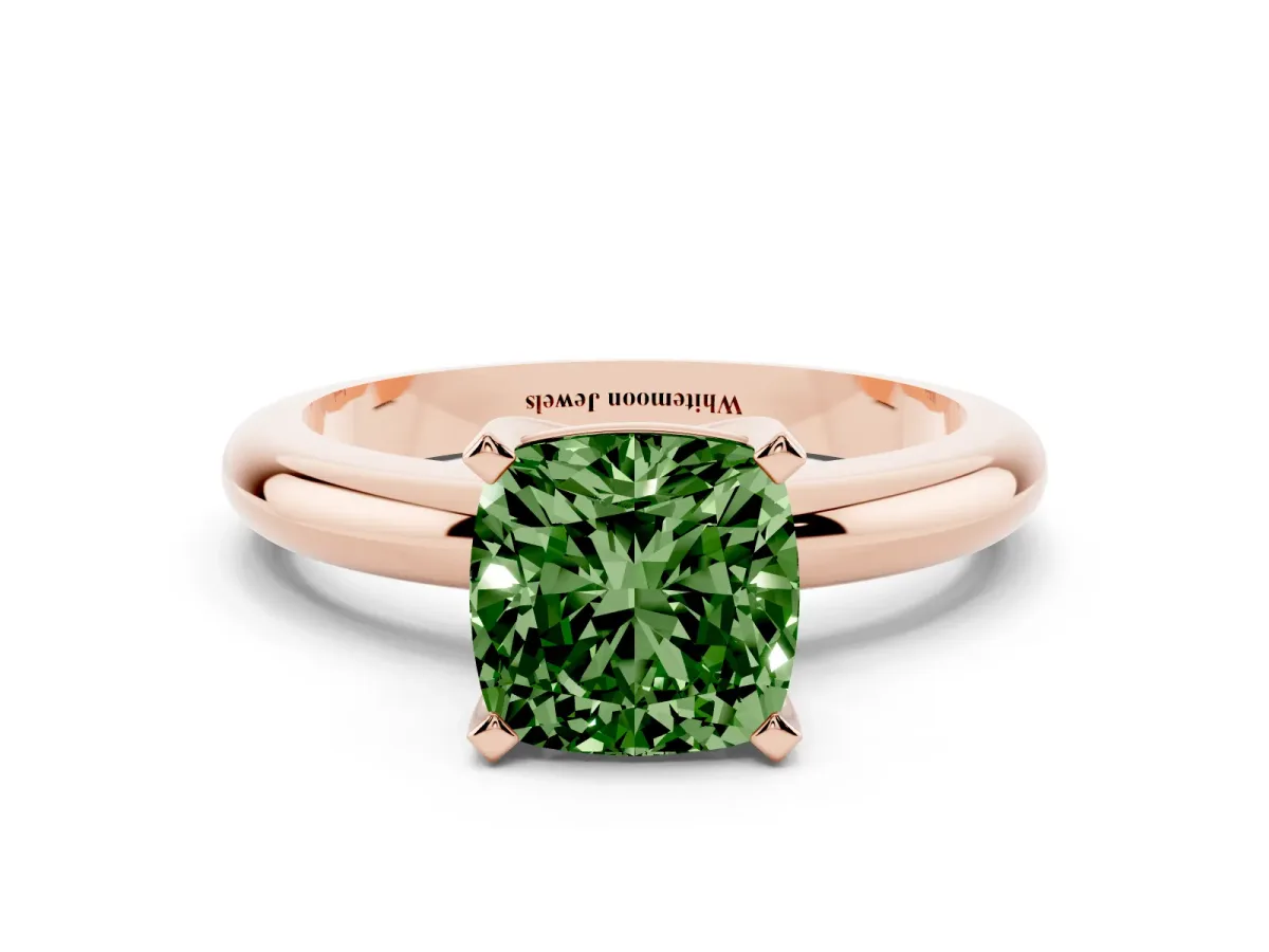 Fancy Green Cushion Cut Diamond Solitaire Engagement Ring with Round Band and Four-Prong Setting Rose gold