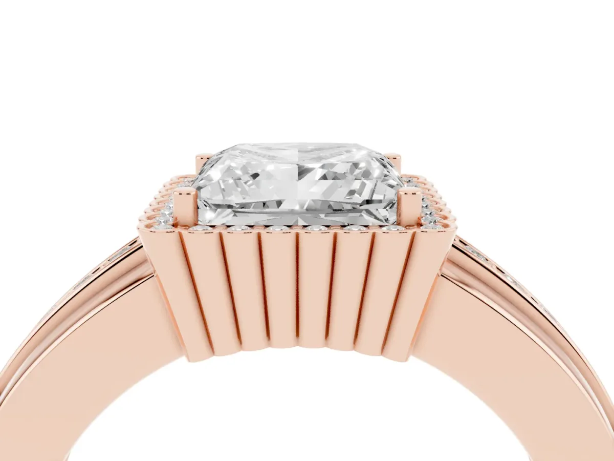 Princess Cut Cut Halo Pave Band Four-Prong Ring Rose gold