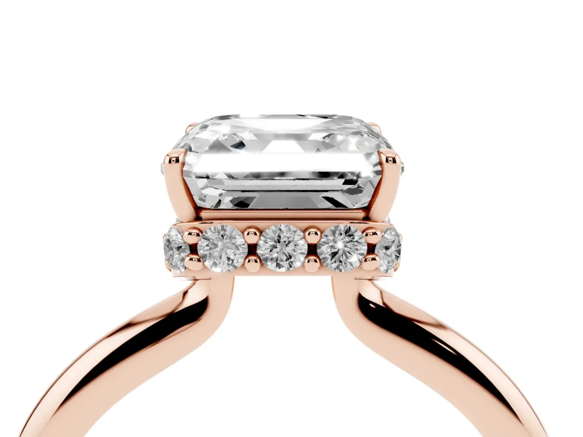 Asscher Cut Brilliant Solitaire Engagement Ring with Six-Prong Setting and Classic Band Rose gold