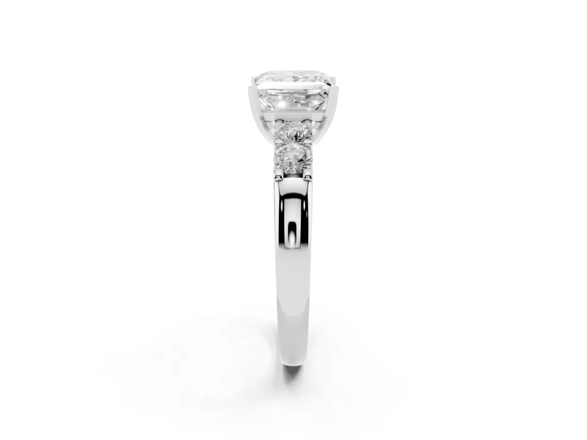 Princess Cut Brilliant Cut Diamond Five-Stone Prong Set Engagement Ring with Channel Band Silver